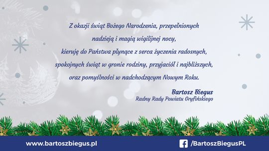 Bartosz Biegus przesyła życzenia