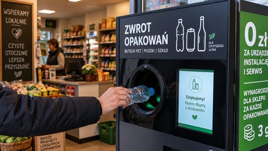 System kaucyjny w małym sklepie bez kosztów. Operator daje darmowy butelkomat i płaci za zbiórkę