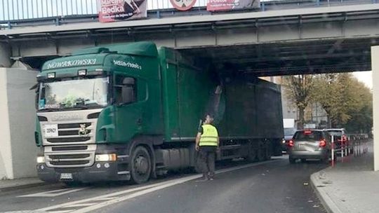 Ciężarówka utknęła pod wiaduktem