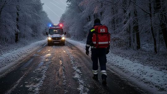 Gołoledź zatrzymała karetkę, ale nie ratownika. Pospieszył ratować życie z 15-kilogramowym plecakiem!