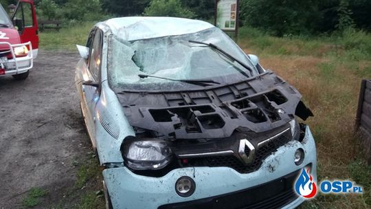 Jechała z dziećmi i wypadła z drogi. Auto dachowało