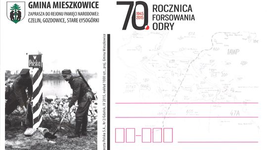 Kartka i datownik okolicznościowy z okazji 70. rocznicy forsowania Odry