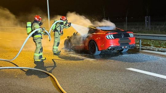 Kultowy Ford Mustang spłonął na S3. Policja i straż badają przyczyny pożaru Kultowy Ford Mustang spłonął na S3. Policja i straż badają przyczyny pożaru