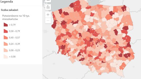Na mapie zakażeń nasz powiat zaznaczony złowrogim ciemnym kolorem