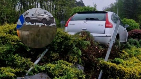 Przyspieszył gwałtownie i... przeleciał nad rondem. Kierowca mówi o... awarii [WIDEO]