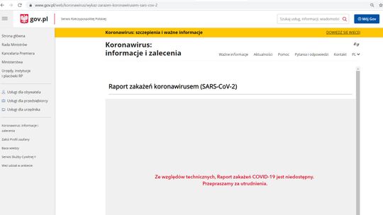 Nie działa rządowy serwis raportujący zakażenia COVID-19