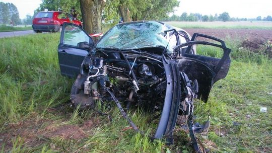 Otarły się o tragedię. Kierująca Fordem uderzyła w drzewo unikając zderzenia ze zwierzęciem