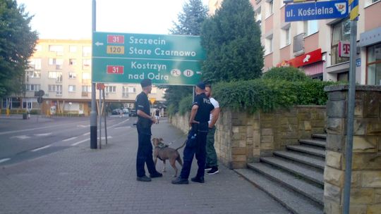 Pieszy patrol policji na ulicy Piastów