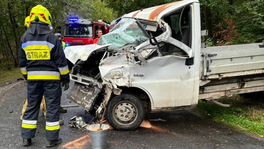 Policja winą obarczyła kierowcę dostawczaka. Droga powiatowa jest tu wąska i pochyła