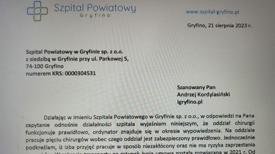 Prezes odpowiada na pytania o chirurgię i izbę przyjęć