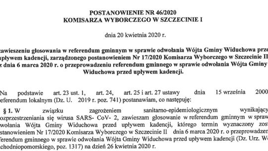 Referendum w sprawie odwołania wójta zawieszone ze względu na epidemię