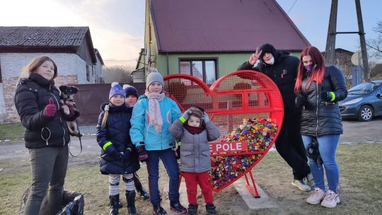 Wolontariusze pomogli zapełnić nakrętkami specjalne serce i zrobili stołówkę dla ptaków 