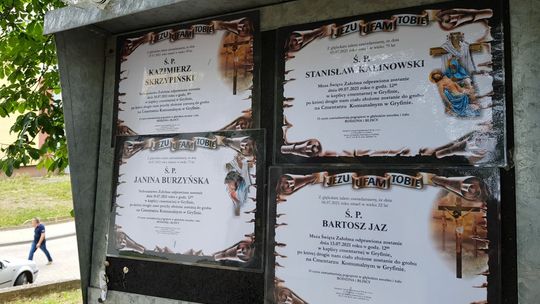 Zapełniły się tablice klepsydrami. Tak szybko odeszli gryfinianie... Zapełniły się tablice klepsydrami. Tak szybko odeszli gryfinianie...