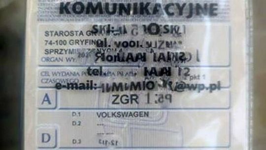 Znaleziono dowód rejestracyjny auta