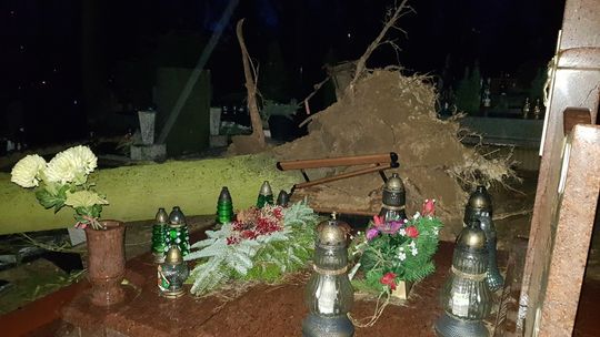 Zniszczone nagrobki na cmentarzu