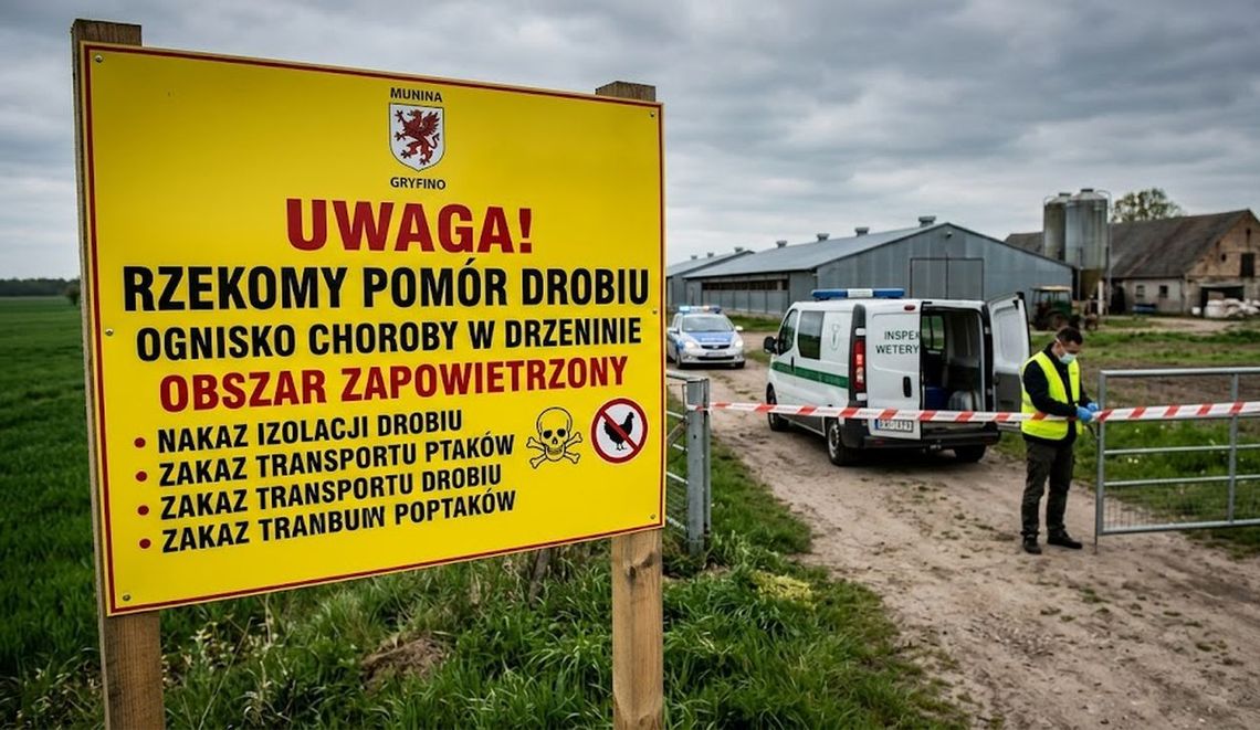 Alarm w gminie Gryfino: Wykryto ognisko rzekomego pomoru drobiu. Sprawdź, czy twój teren objęto restrykcjami