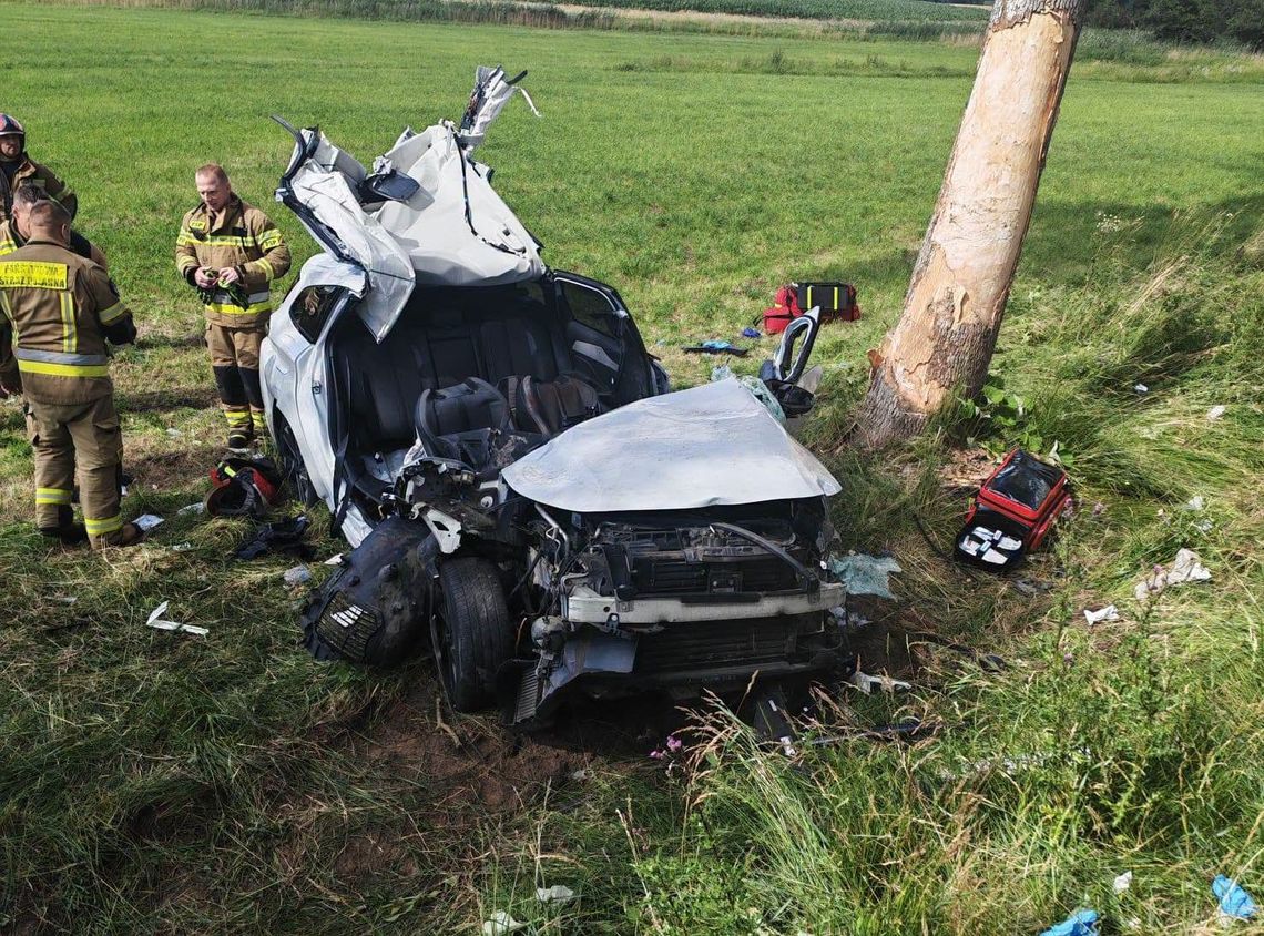 BMW  wyprzedzał ciąg pojazdów tak, że Peugeot owinął się wokół drzewa. Śmierć pasażera