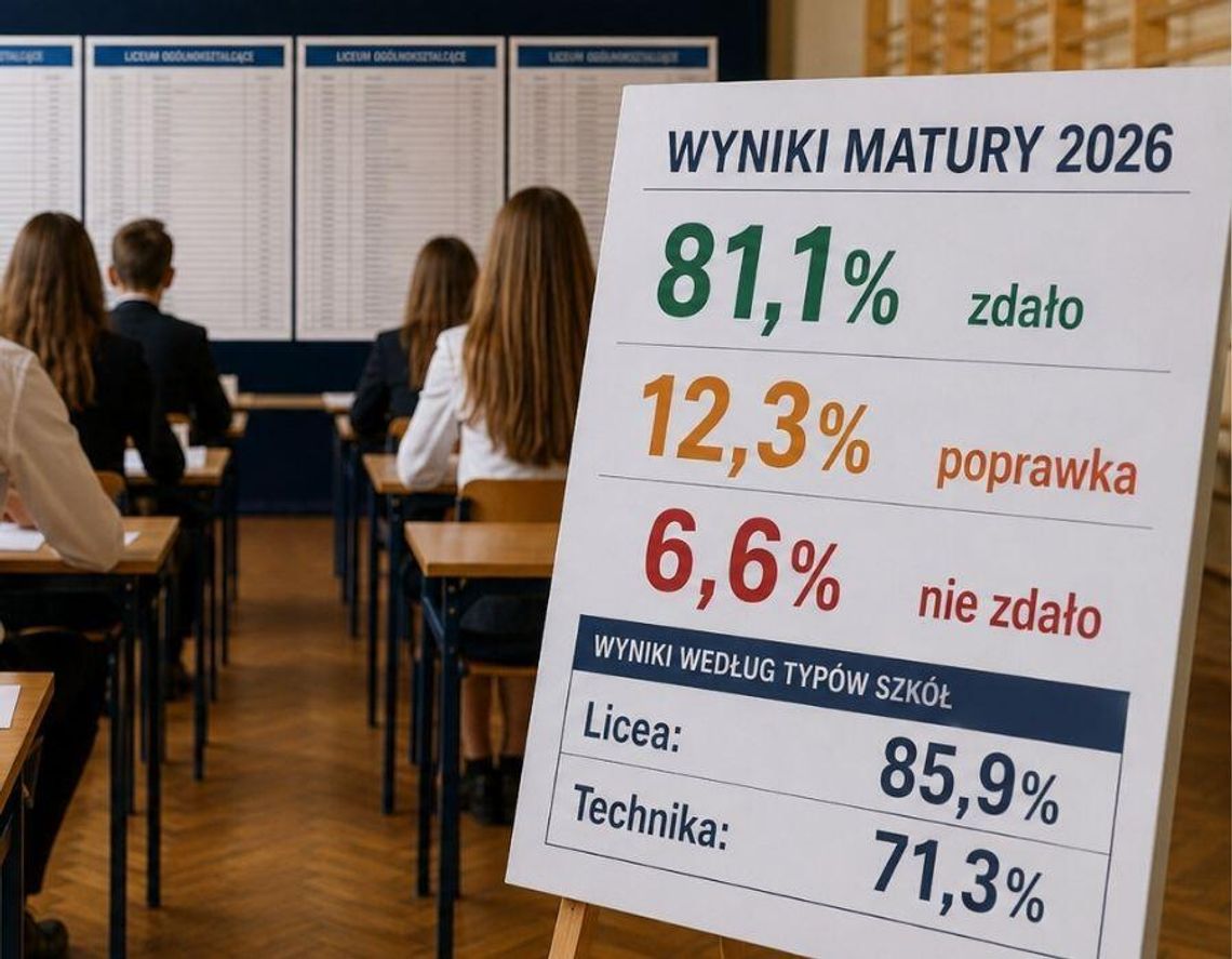 Wyniki matur 2026. Czterech na pięciu uczniów zdało egzamin, ale technika i branżówki mają problem Wyniki matur 2026. Czterech na pięciu uczniów zdało egzamin, ale technika i branżówki mają problem