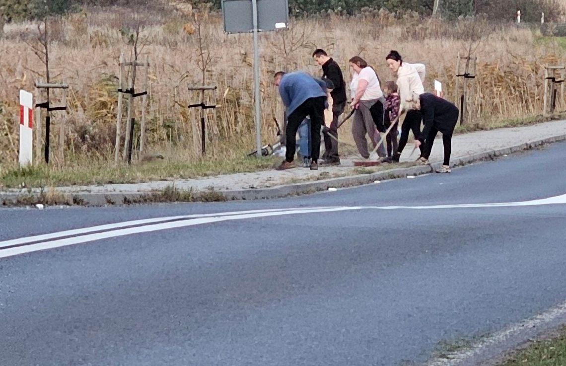 Mieszkańcy sami wyczyścili chodnik przy drodze wojewódzkiej nr 124