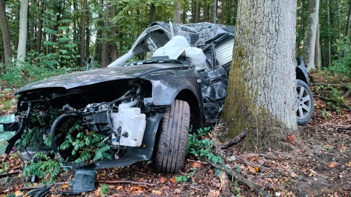 Uderzyła, aż się auto owinęło wokół drzewa