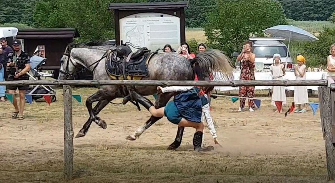 Nieszczęśliwie spadła z konia podczas akrobacji [FOTO, WIDEO]
