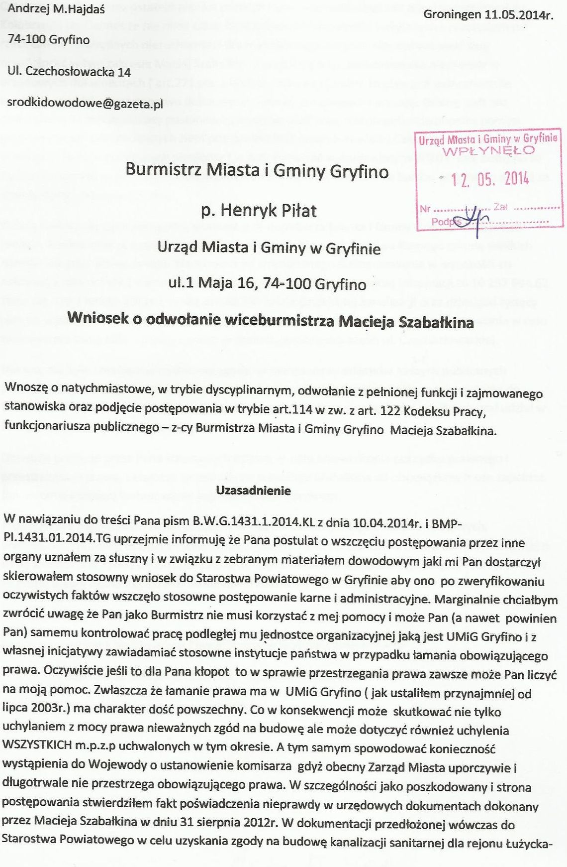 Obywatel oskarża wiceburmistrza Obywatel oskarża wiceburmistrza