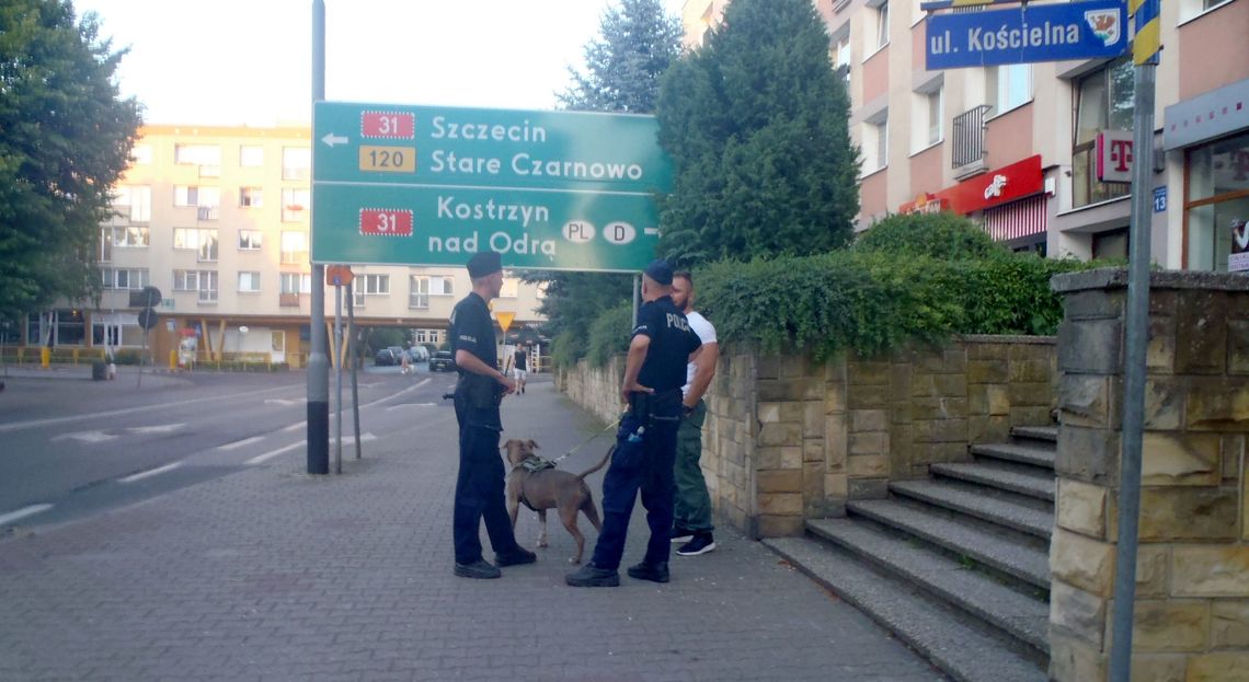 Pieszy patrol policji na ulicy Piastów