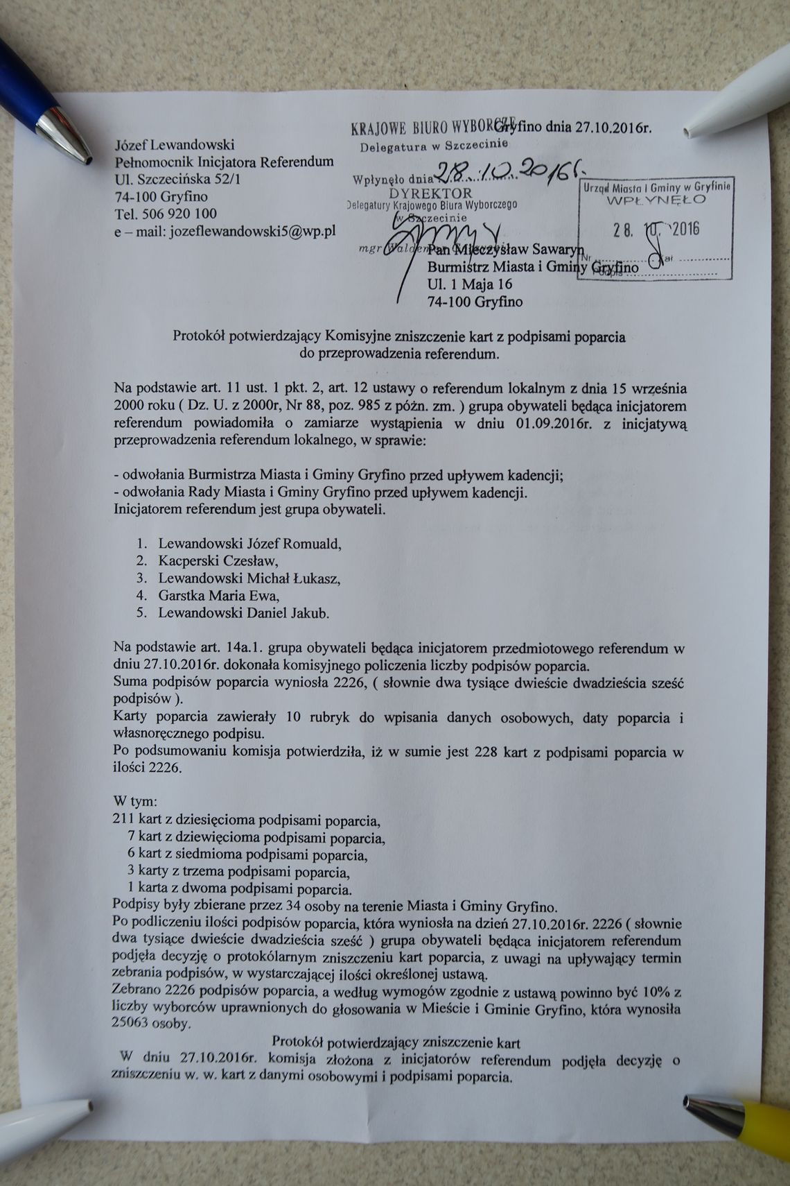 Podpisy pod referendum zniszczono komisyjnie Podpisy pod referendum zniszczono komisyjnie