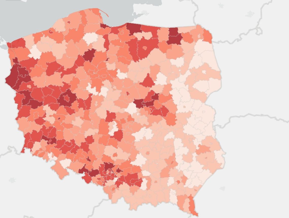Powiat gryfiński najciemniejszy na polskiej mapie zakażeń. Są też zgony
