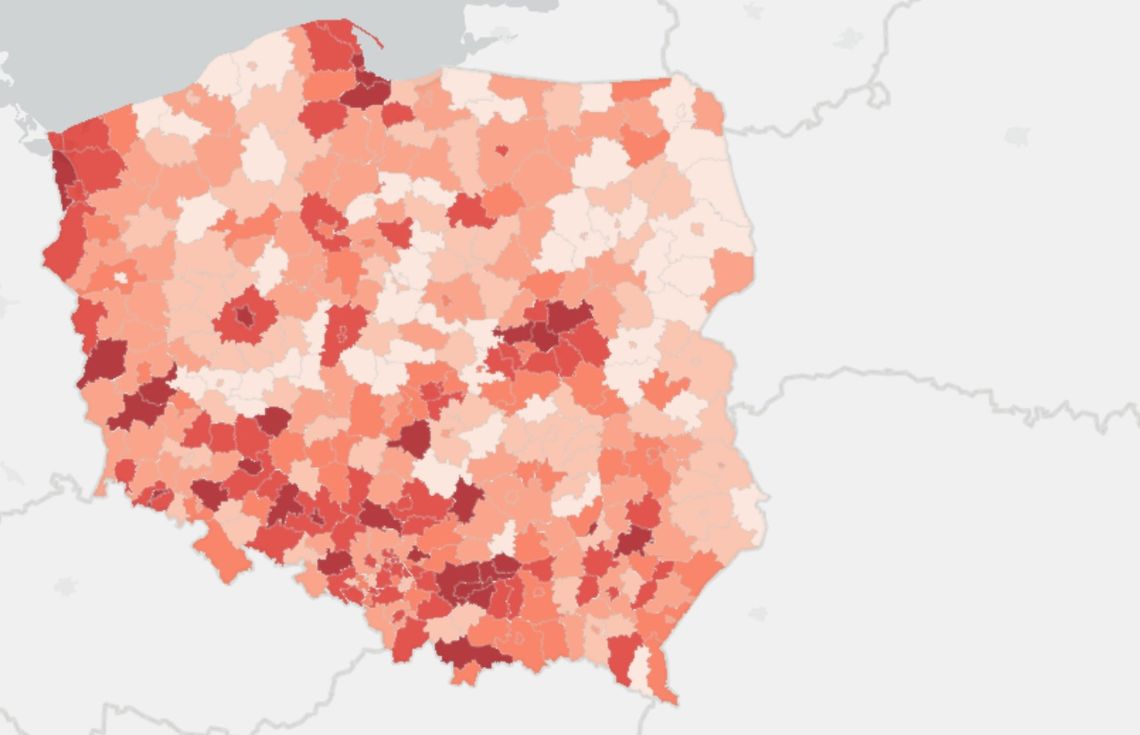 Powiat gryfiński źle wygląda ma mapie epidemicznej kraju