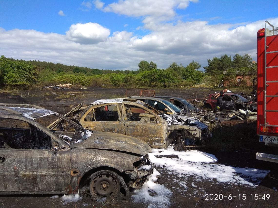 Pożar trawy, samochodów i sterty opon [ZDJĘCIA]