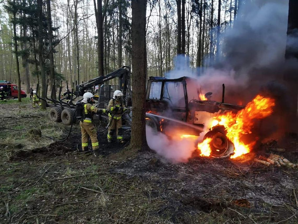 Spalił się ciągnik i przyczepy. Strażacy zdołali uratować drugi ciągnik [FOTO]