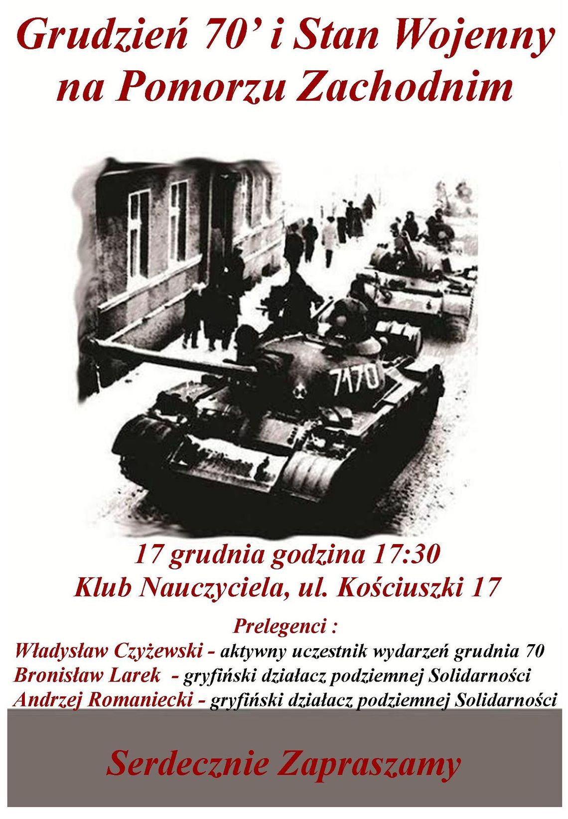 Spotkanie z gryfińskimi świadkami historii. Podzielmy się swoimi wspomnieniami z 13 grudnia Spotkanie z gryfińskimi świadkami historii. Podzielmy się swoimi wspomnieniami z 13 grudnia