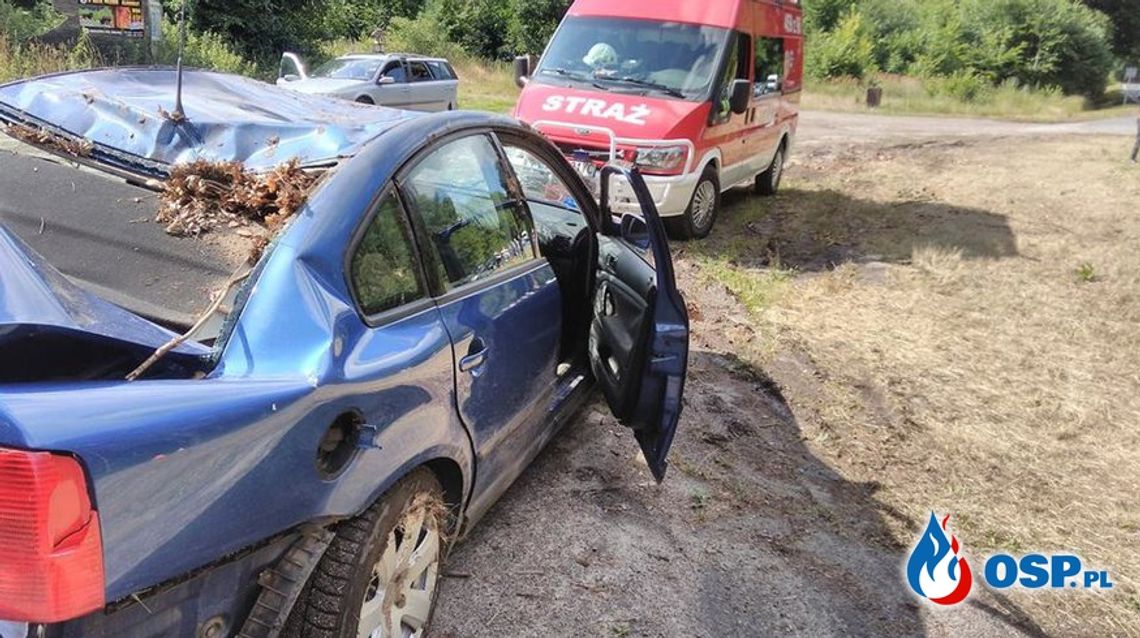 Volkswagen wypadł z drogi i dachował