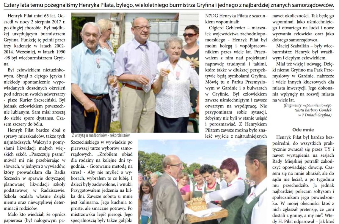 Wspominają burmistrza Henryka Piłata. Anegdota Ryszarda Kwapisza Wspominają burmistrza Henryka Piłata. Anegdota Ryszarda Kwapisza