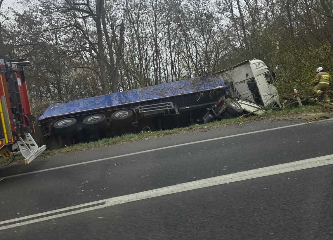 Wypadek ciężarówki na północy powiatu gryfińskiego. Kierowca nie żyje mimo reanimacji na drodze wojewódzkiej