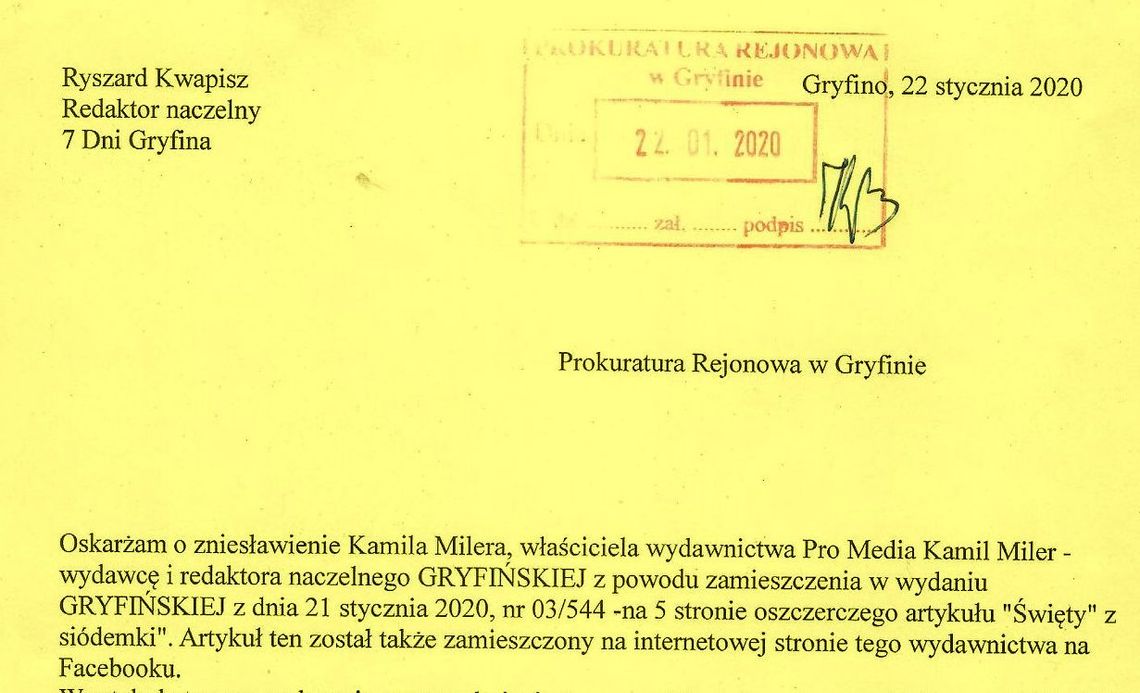 Złożył zawiadomienie do prokuratury na Kamila Milera