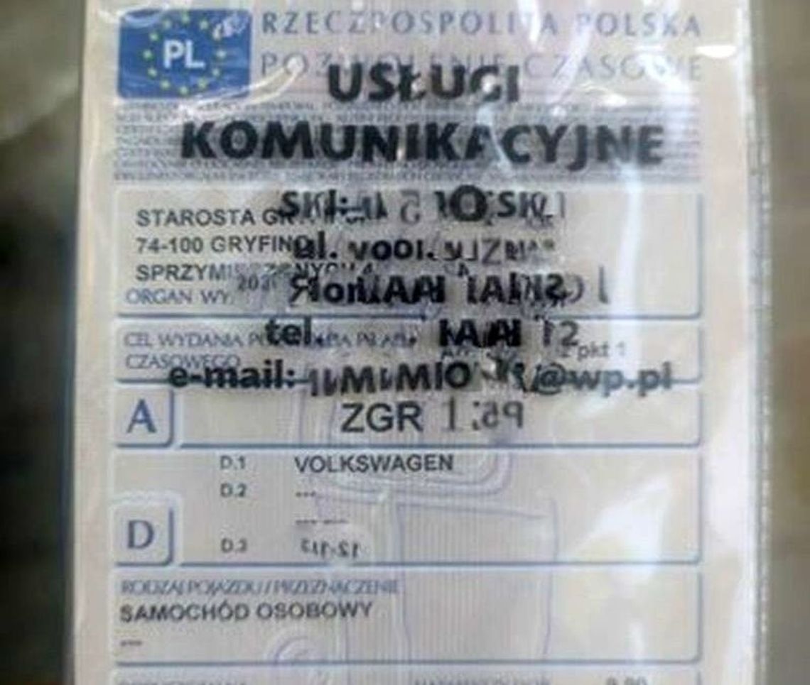 Znaleziono dowód rejestracyjny auta Znaleziono dowód rejestracyjny auta